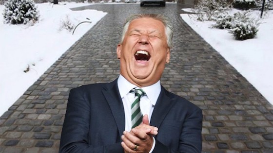 Celtic CEO Peter Lawwell laughing in his heated driveway