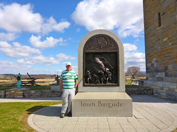 Irish Brigade monument at Antietam in Celtic shirt
